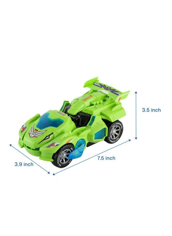 Dinosaur Car Toys, with LED Lights and Music,Automatic Transforming 2-in-1 Dinosaur Transformer Toy for Kids (Green)