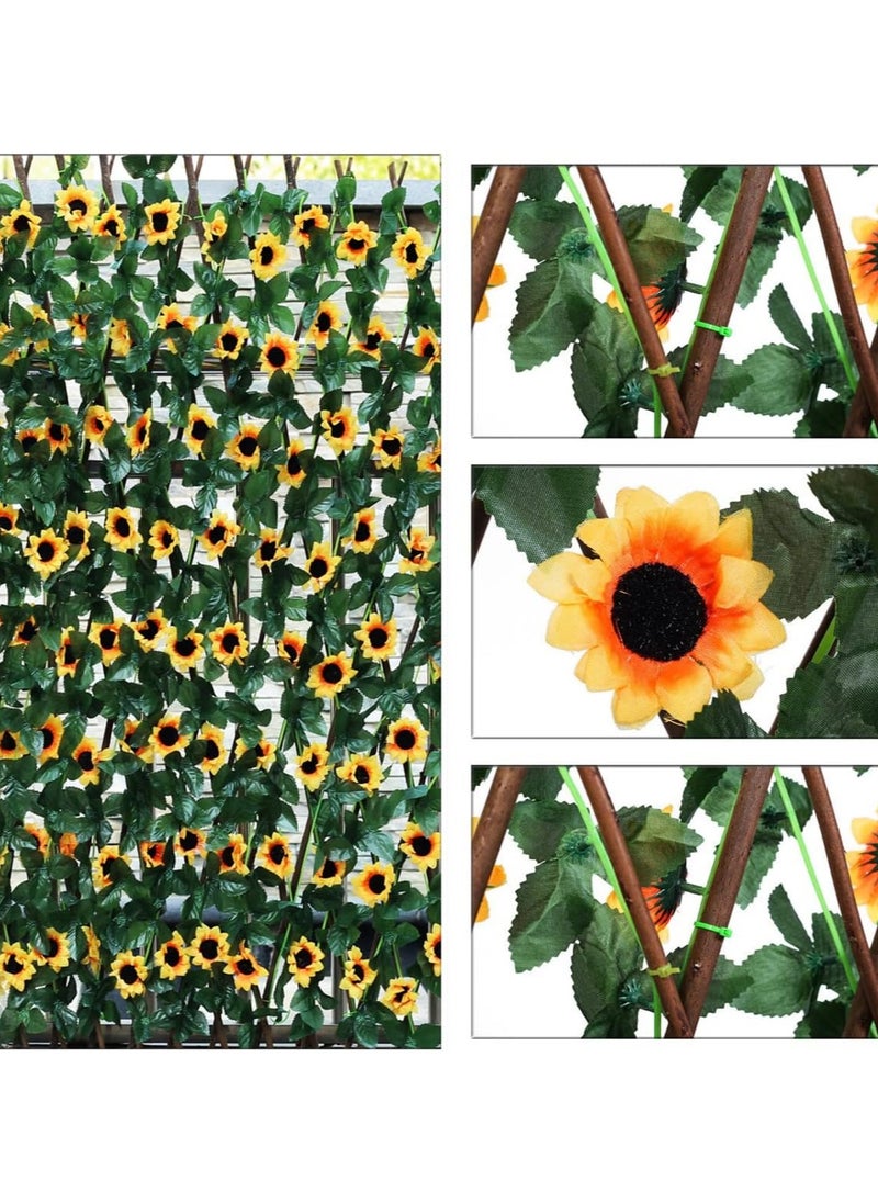 Sunflower Expandable Fence Privacy Screen for Balcony Patio Outdoor, Artificial Leaf Decorative Faux Ivy Fencing Panel