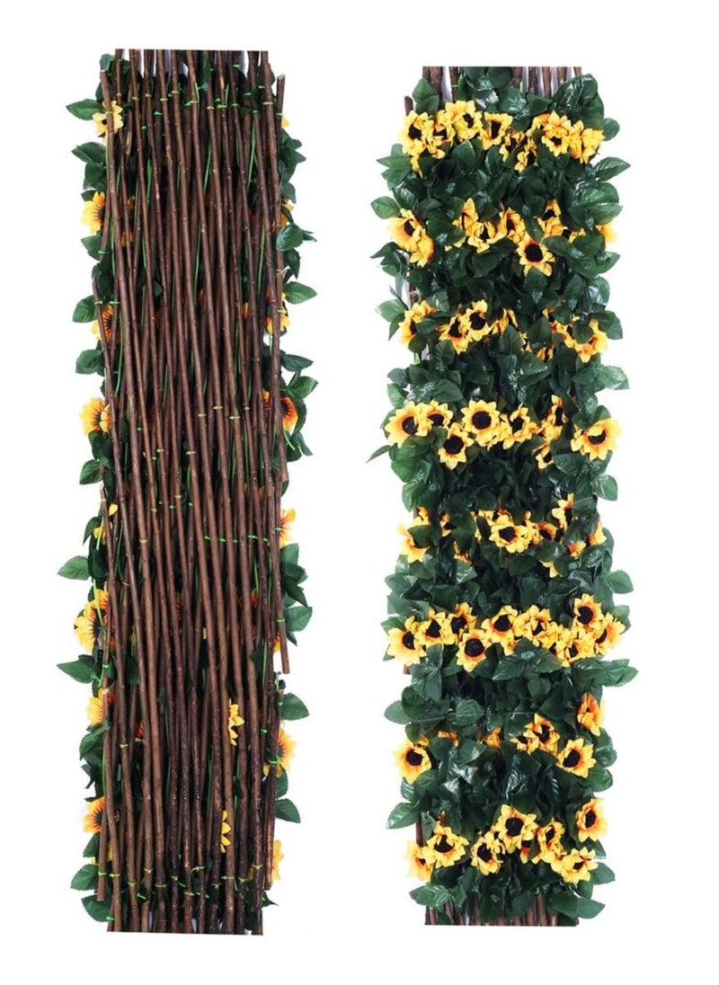 Sunflower Expandable Fence Privacy Screen for Balcony Patio Outdoor, Artificial Leaf Decorative Faux Ivy Fencing Panel