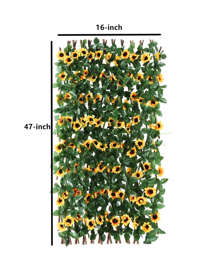 Sunflower Expandable Fence Privacy Screen for Balcony Patio Outdoor, Artificial Leaf Decorative Faux Ivy Fencing Panel