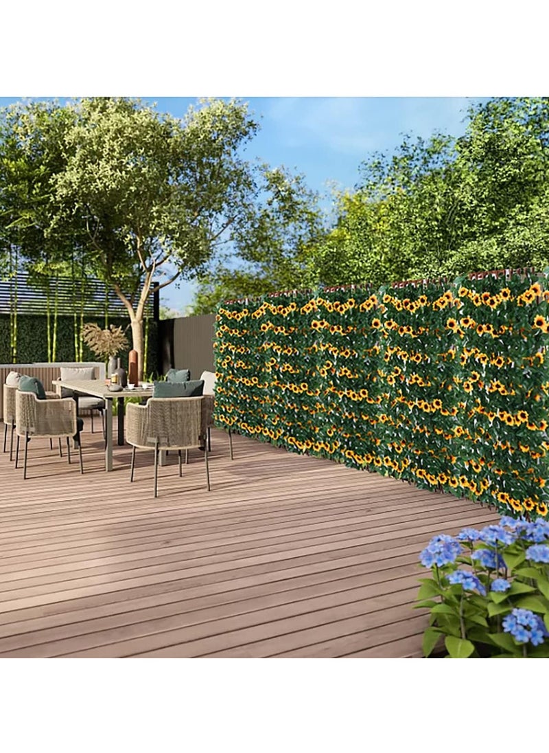 Sunflower Expandable Fence Privacy Screen for Balcony Patio Outdoor, Artificial Leaf Decorative Faux Ivy Fencing Panel