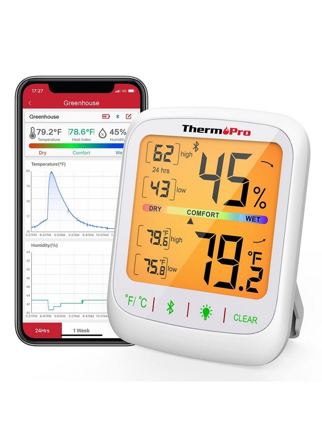 ThermoPro TP359 Bluetooth Hygrometer Thermometer, 260FT Wireless Remote Temperature and Humidity Monitor, with Large Backlit LCD, Indoor Room Thermometer and Humidity Gauge, Max Min Records