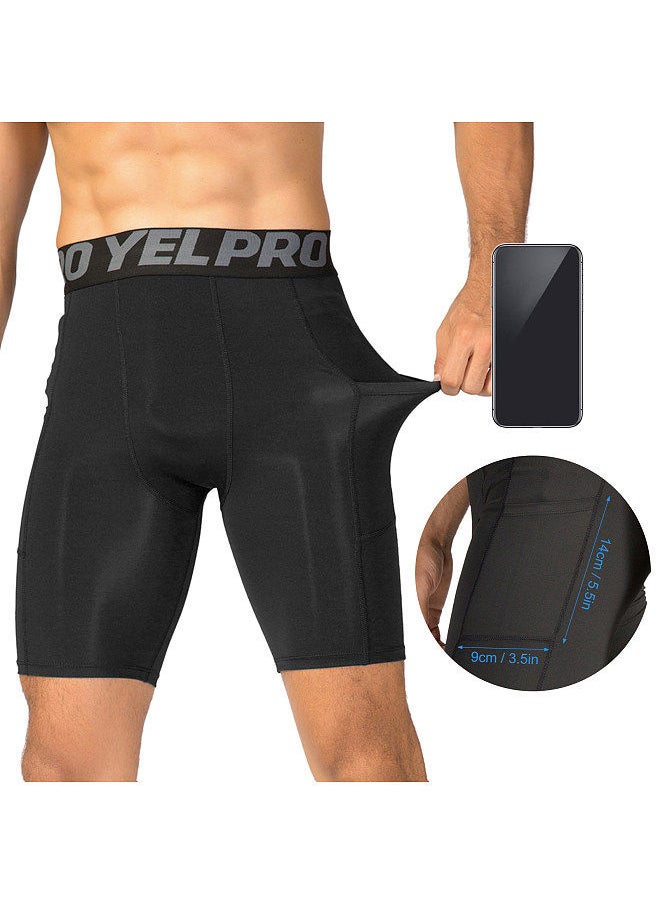 3 Pack Men Sports Shorts Active Workout Underwear with Pocket Black+Black Camouflage+Green Camouflage Size L