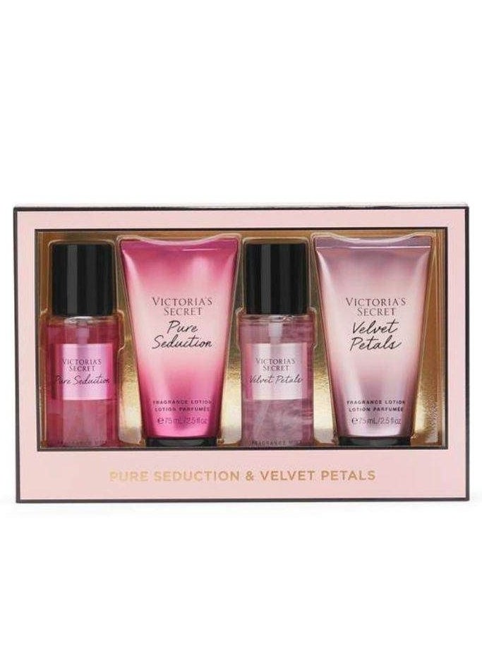 Victoria's Secret 4-Piece Gift Set - Pure Seduction (75ml Mist + 75ml Lotion) & Velvet Petals (75ml Mist + 75ml Lotion)