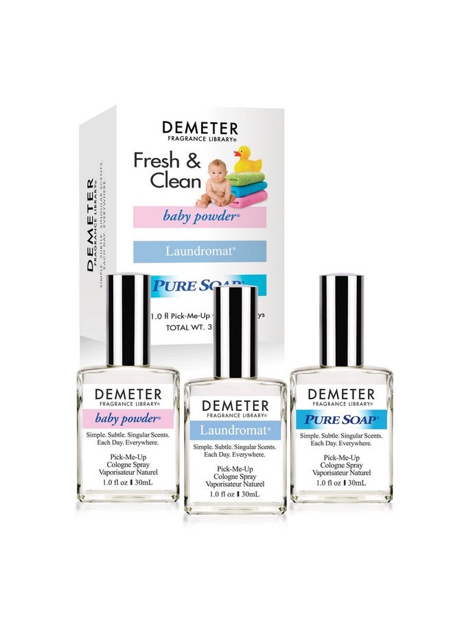 DEMETER Fresh And Clean Collection, Set of 3 Unique Perfumes For Women, Baby Powder, Pure Soap, Laundromat, 1 Oz Each