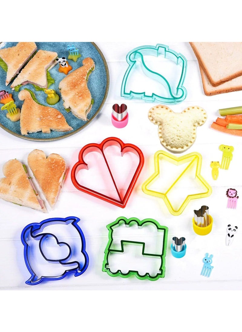 28 Pieces Sandwich Cutters for Kids with Cute Food Picks Set, Animal Cutouts for Cookies, Sandwiches, Vegetables, Fruit, and Bento Box Lunches, Mini and Reusable