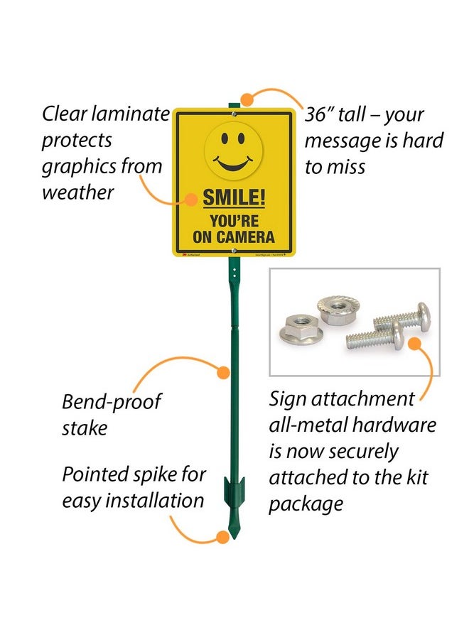 SmartSign 12 x 10 inch “Smile - You're On Camera” Yard Sign with 3 foot Stake, 40 mil Aluminum 3M Laminated Engineer Grade Reflective Material, Black and Yellow, Set of 1, Made in USA