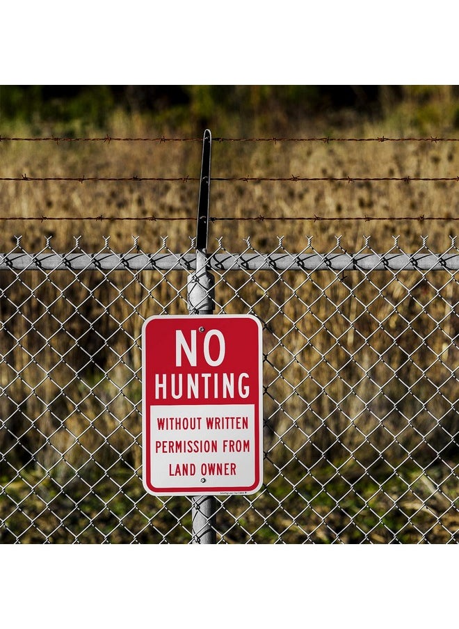 SmartSign 18 x 12 inch “No Hunting - Without Permission From Land Owner” Metal Sign, 63 mil Laminated Rustproof Aluminum, Red and White