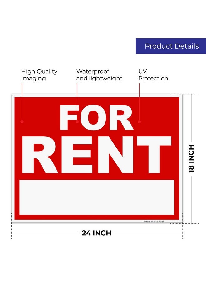 Sigo Signs, for Rent Sign, (2 Pack) Double Sided 18x24 Inches, Corrugated Plastic with Metal H Stake, Made in USA