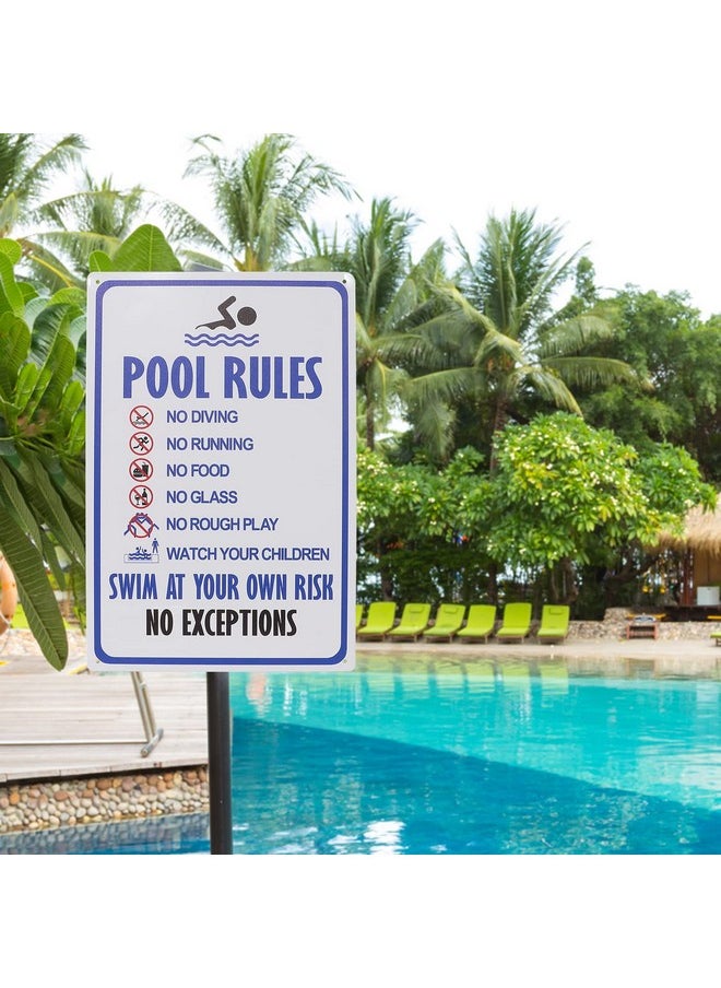 HANTAJANSS Pool Rules Sign, No Diving No Running No Food No Glass No Rough Play Pool Sign, Easy Mounting Safety Tin Signs for Swimming Pool, 8 x 12 Inches