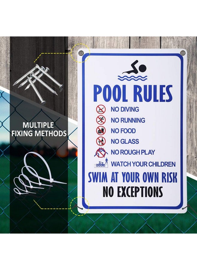 HANTAJANSS Pool Rules Sign, No Diving No Running No Food No Glass No Rough Play Pool Sign, Easy Mounting Safety Tin Signs for Swimming Pool, 8 x 12 Inches