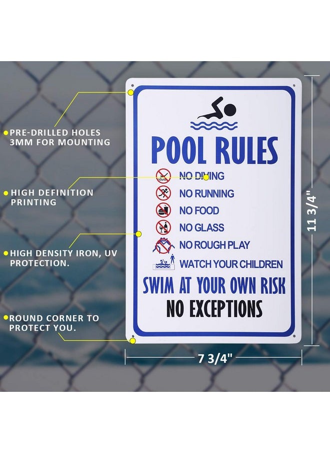 HANTAJANSS Pool Rules Sign, No Diving No Running No Food No Glass No Rough Play Pool Sign, Easy Mounting Safety Tin Signs for Swimming Pool, 8 x 12 Inches