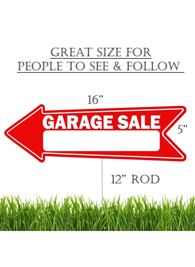 6 PC Garage Sale Arrows Yard Sign Double Sided With Stake Large 16 Inch By 5 Inch Arrow Red