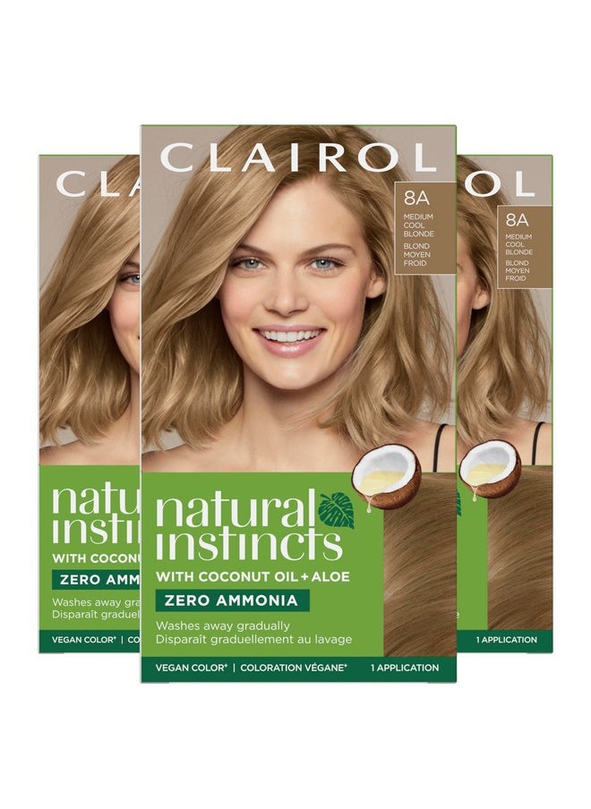 Clairol Natural Instincts Demi-Permanent Hair Dye, 8A Medium Cool Blonde Hair Color, Pack of 3