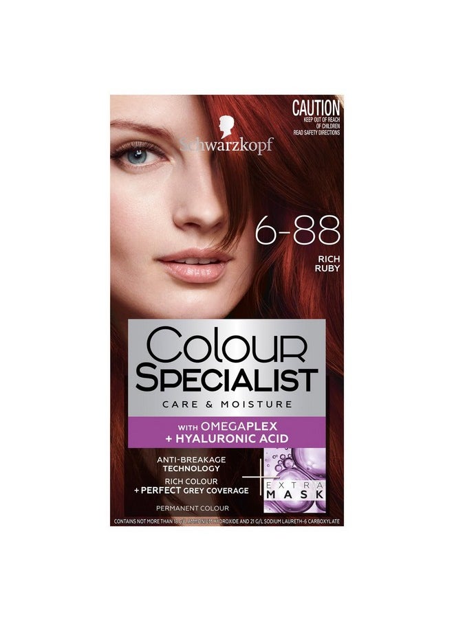 Schwarzkopf Colour Specialist Permanent Hair Colour, First At-Home Hair Colour with Omegaplex Anti-Breakage Technology, powered by Hyaluronic Acid for shinier hair, 6.88 Rich Ruby, 165ml