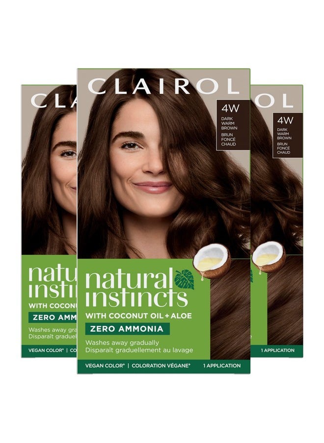 Clairol Natural Instincts Demi-Permanent Hair Dye, 4W Dark Warm Brown Hair Color, Pack of 3