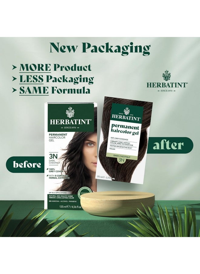 Herbatint Permanent Haircolor Gel, 3N Dark Chestnut, Alcohol Free, Vegan, 100% Grey Coverage - 4.56 oz (2 Pack)