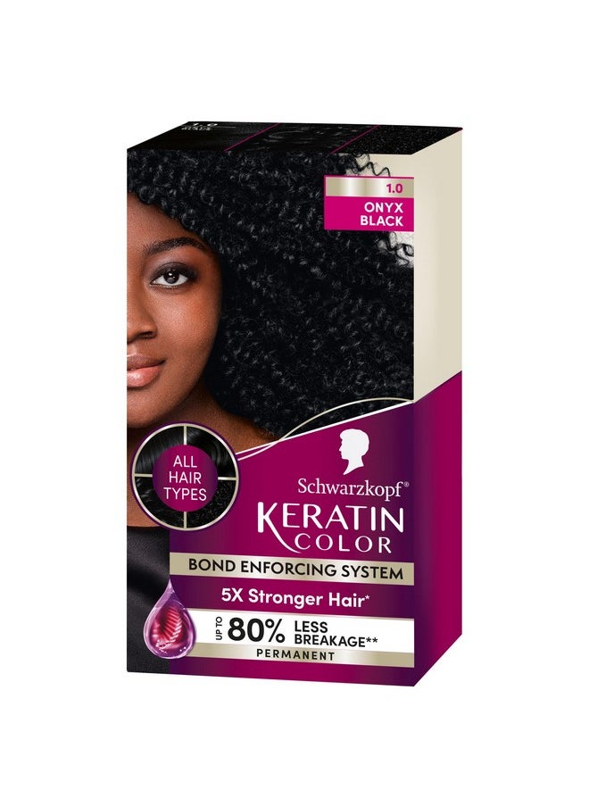 Schwarzkopf Keratin Color Permanent Hair Color, 1.0 Black Onyx, 1 Application - Salon Inspired Permanent Hair Dye, for up to 80% Less Breakage vs Untreated Hair and up to 100% Gray Coverage