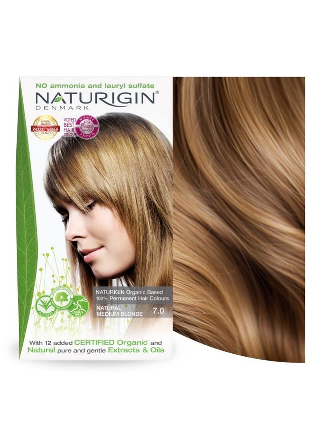 Naturigin Permanent Hair Dye, 7.0 Natural Medium Blonde, Ammonia and Paraben Free, up to 100% Gray Hair Coverage, Long Lasting, Vegan, Cruelty Free