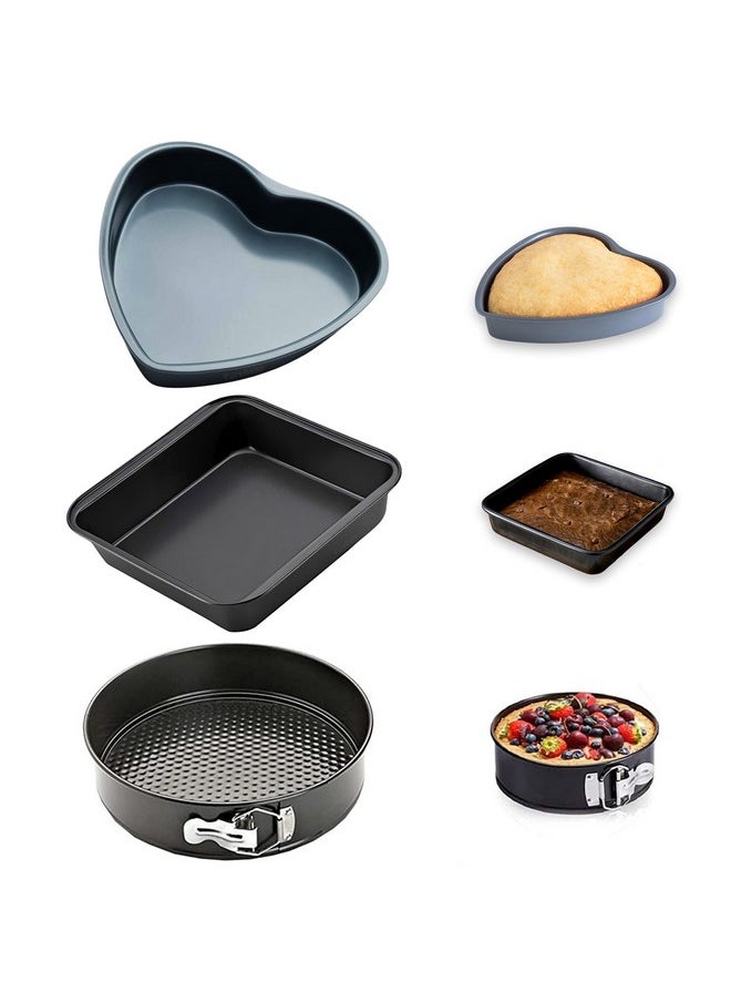 Curated Cart Premium Cake Making Set - Combo Carbon Steel Cake Baking for Microwave OTG Oven and Dishwasher Safe (Heart & Square Cake Tin + Cake Mould)