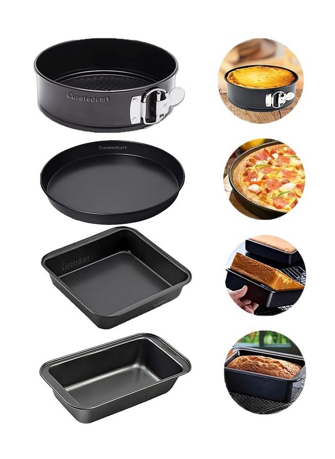 CURATED CART 4-Pc Cake Mould Combo for Baking - Round Cake Tin, Square Cake Tin, Bread Mould, and Pizza Pan - Carbon Steel Baking Set | Essential Cake Baking Utensils | Cake Baking Combo