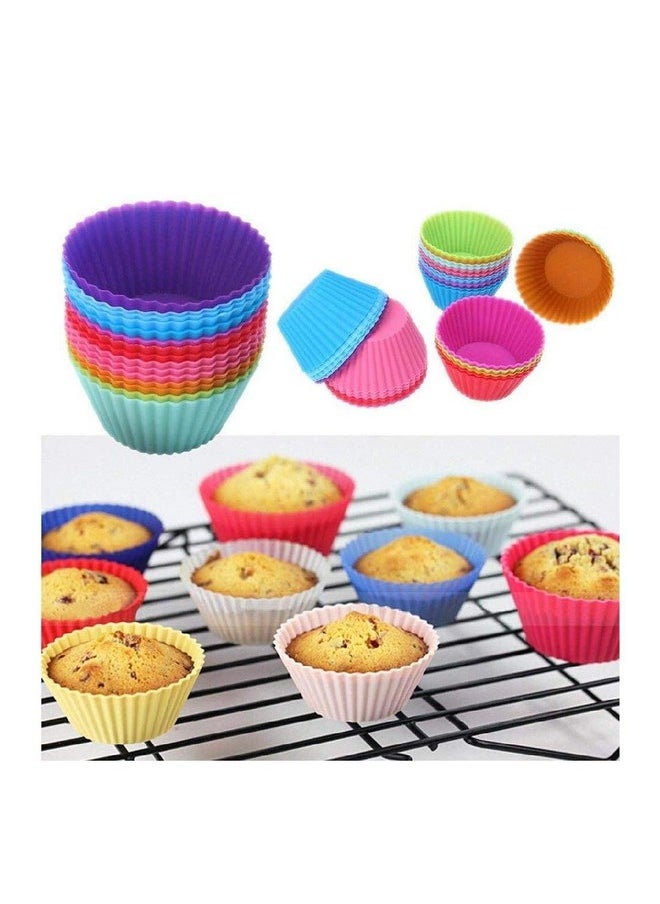 Perfect Pricee Non-Stick Microwave Oven Safe Plastic Baking Tray, 6 Nonstick Silicone Cupcake Muffin Molds with Oiling Pastry Brush, Kitchen Bakeware Tool Combo Set