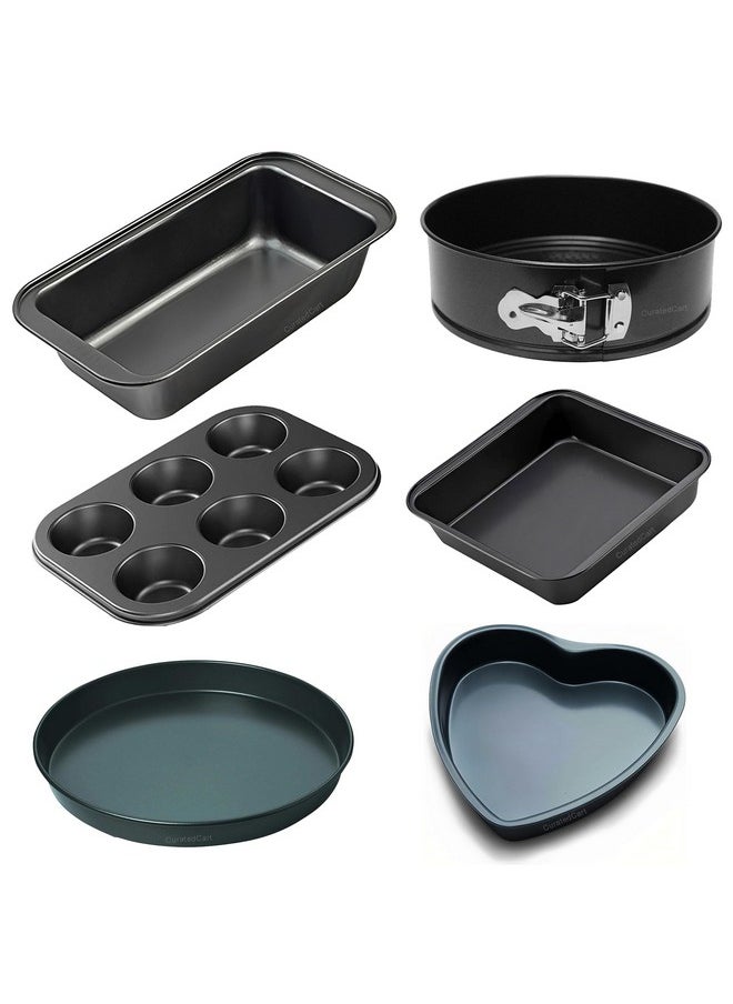 Curated Cart SGS Certified 6 Pc Cake Baking Set Includes Bread Loaf, Muffin Tray, Pizza Pan, Square Cake Tin, Round Cake Tin & Heart Cake Tin Cake Baking Combo Utensils