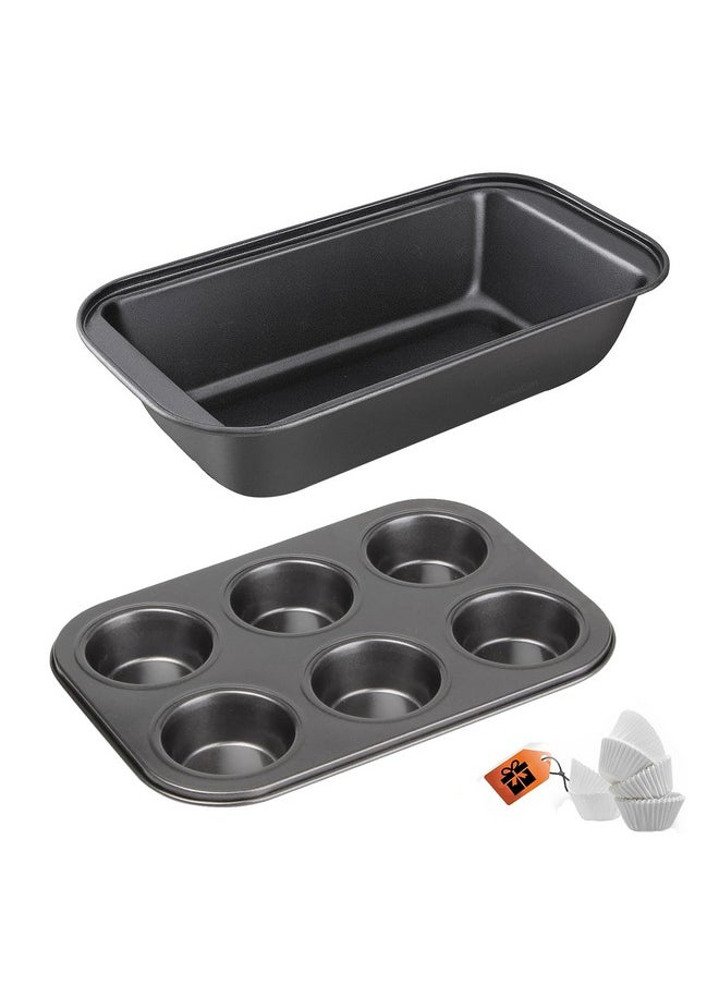 CURATED CART 2 Pc Cake Baking Combo Includes 6 Cavity -Muffin Tray with Bread Loaf | Cake Baking Utensils | Cake Mould, Bread Loaf for Microwave, Oven & OTG