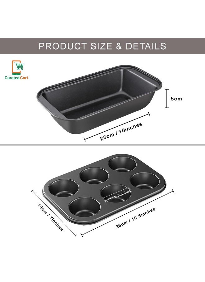 CURATED CART 2 Pc Cake Baking Combo Includes 6 Cavity -Muffin Tray with Bread Loaf | Cake Baking Utensils | Cake Mould, Bread Loaf for Microwave, Oven & OTG