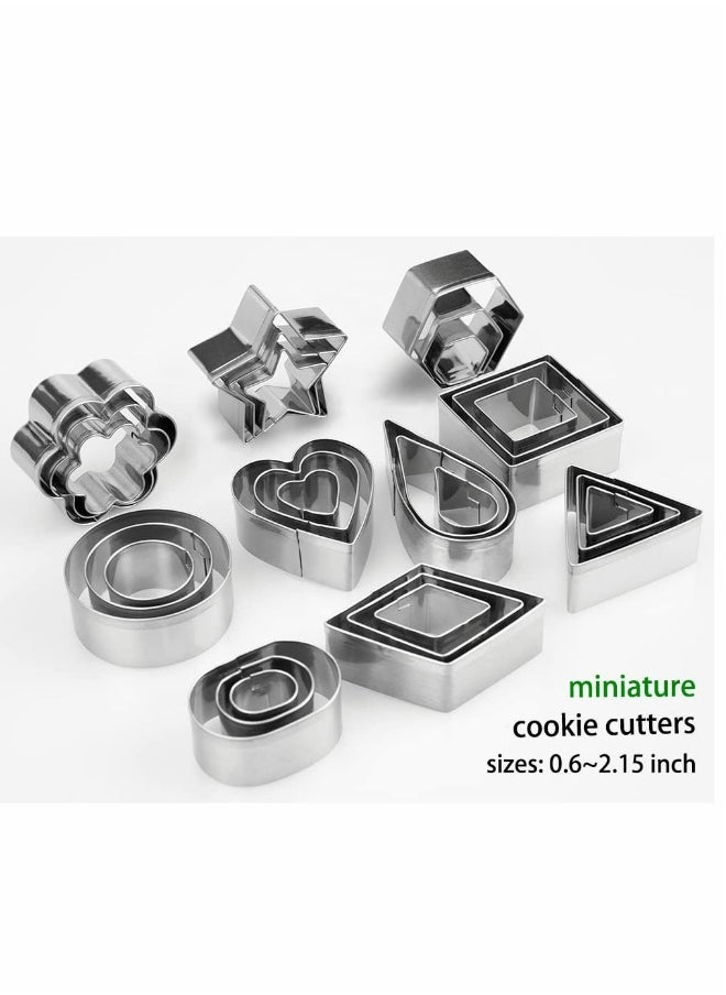 Mini Cookie Cutters Set, 30Pcs Heart Star Flower Round Square Hexagon Oval Diamond Shapes Cookie Cutters, Polymer Clay Cutters