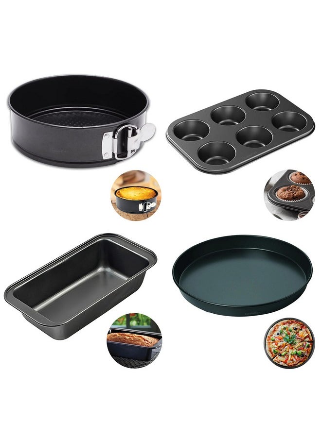 CURATED CART SGS Certified Cake Baking Combo Includes 4 Baking Set Includes Round Cake Tin,Bread Loaf,Pizza Pan & Muffin Tray Cake Moulds Set - Suitable for Microvawe OTG Oven and Dishwasher Safe