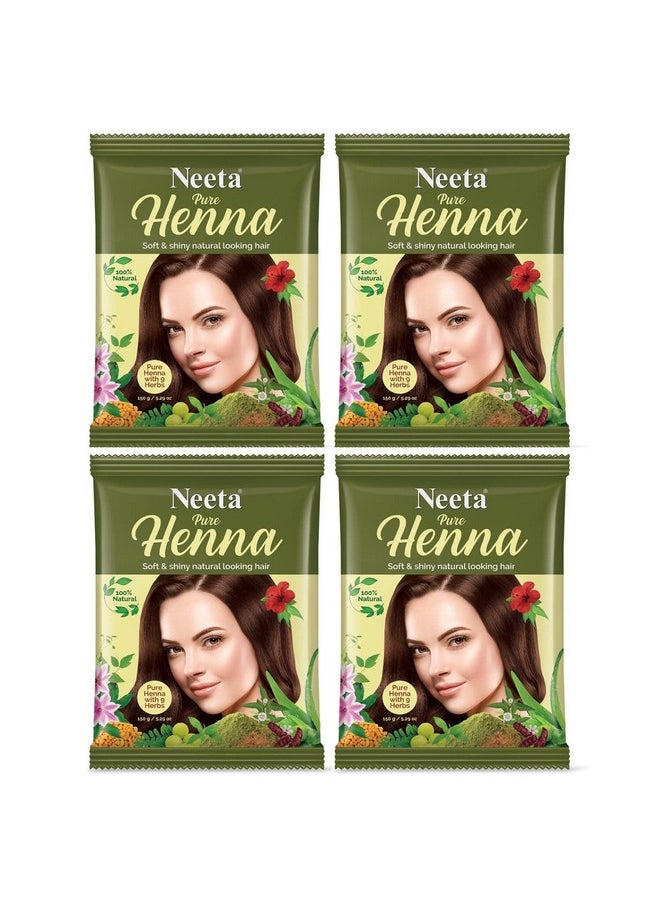 Pure Henna Powder For Hair With 9 Natural Herbs 150G (Pack Of 4), 100% Natural Henna Mehndi For Soft & Shiny Natural Looking Hair