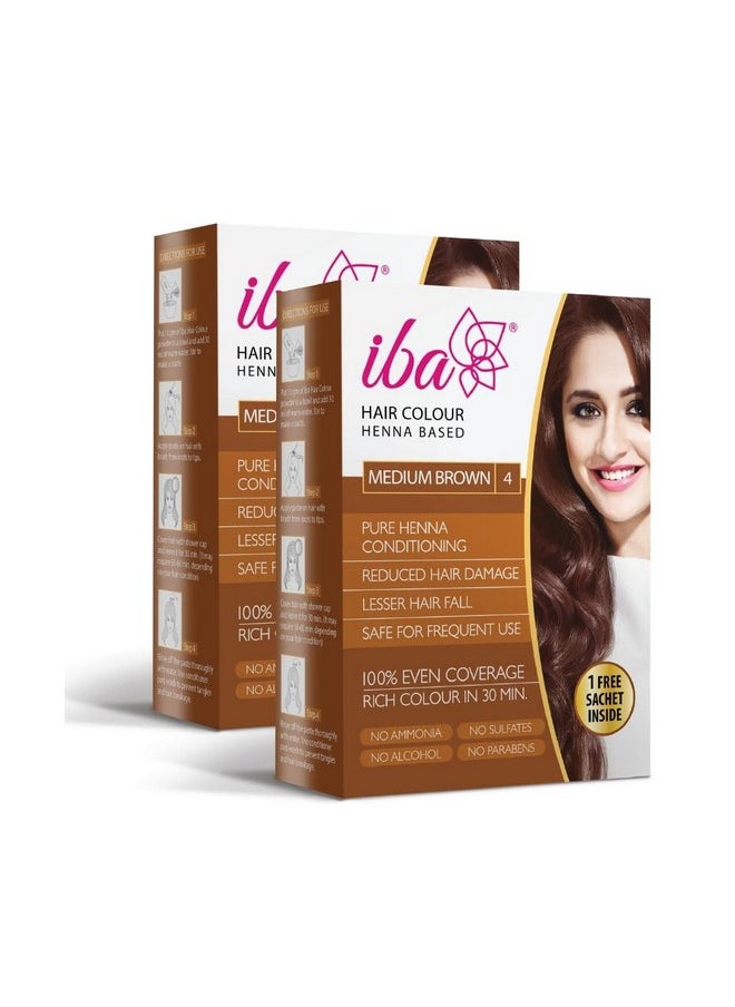 Iba Hair Colour for Women - Medium Brown, 70g (Pack of 2) | 100% Pure Henna Based Powder Sachet | Natural Hair Colour & Long Lasting with Conditioning Formula | Reduced Hair Fall & Hair Damage | Shine & Nourish Hair | Free from Ammonia and Other Harmful Chemicals | Herbal Hair Powder for Hair Colour | Medium Brown Henna