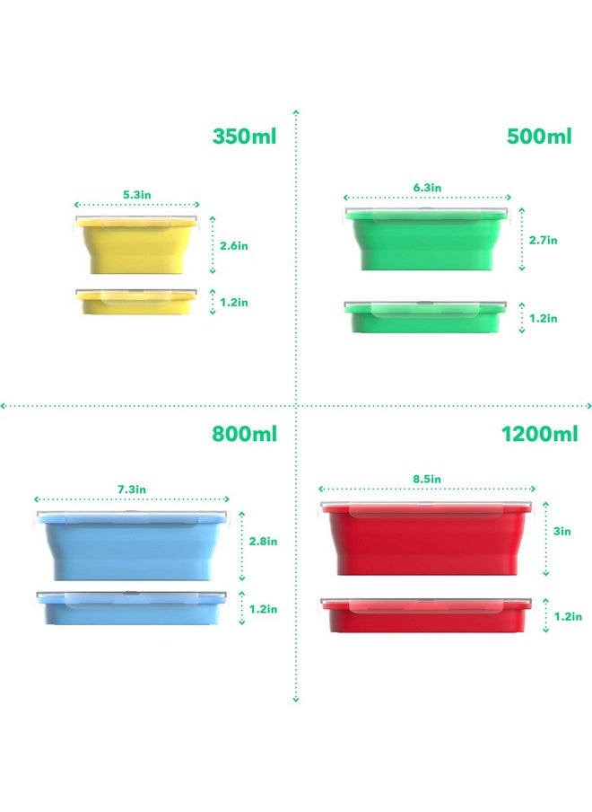 Vremi Silicone Food Storage Containers with BPA Free Airtight Plastic Lids - Set of 4 Small and Large Collapsible Meal Prep Container for Kitchen Lunch Boxes - Microwave and Freezer Safe