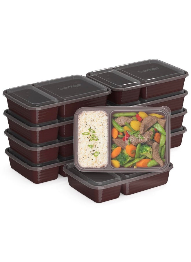 Bentgo 20-Piece Lightweight, Durable, Reusable BPA-Free 2-Compartment Containers - Microwave, Freezer, Dishwasher Safe - Burgundy