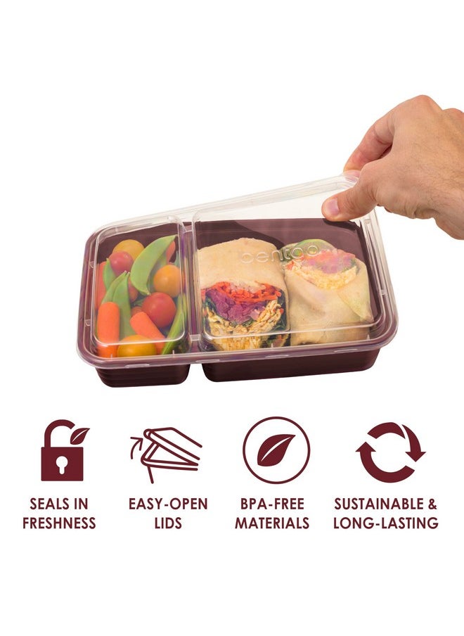 Bentgo 20-Piece Lightweight, Durable, Reusable BPA-Free 2-Compartment Containers - Microwave, Freezer, Dishwasher Safe - Burgundy