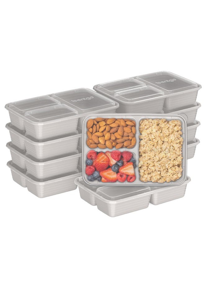 Bentgo 20-Piece Lightweight, Durable, Reusable BPA-Free 3-Compartment Containers - Microwave, Freezer, Dishwasher Safe - Stone Gray