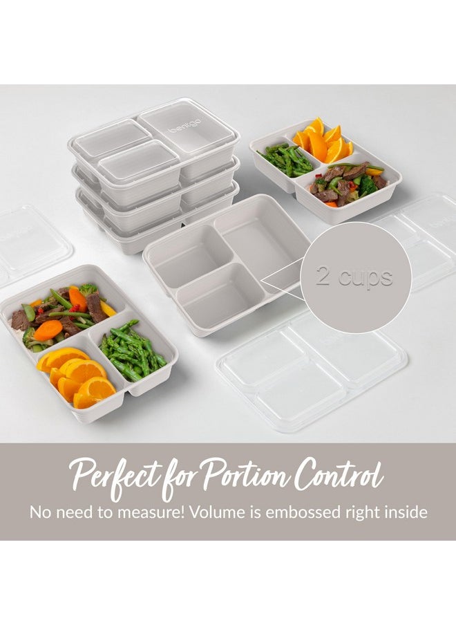 Bentgo 20-Piece Lightweight, Durable, Reusable BPA-Free 3-Compartment Containers - Microwave, Freezer, Dishwasher Safe - Stone Gray