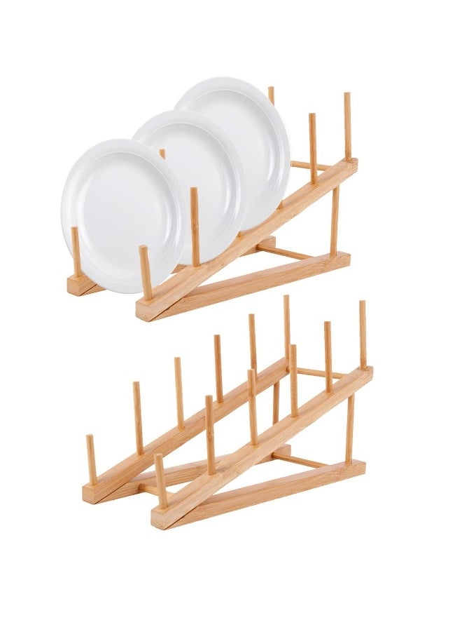 2 Pack Wooden Dish Rack, Wooden Plate Rack, Kitchen Counter Storage Holder, Dish Drying Rack, Suitable for Plate, Cup, Pot Lid, Bowl, Cutting Board