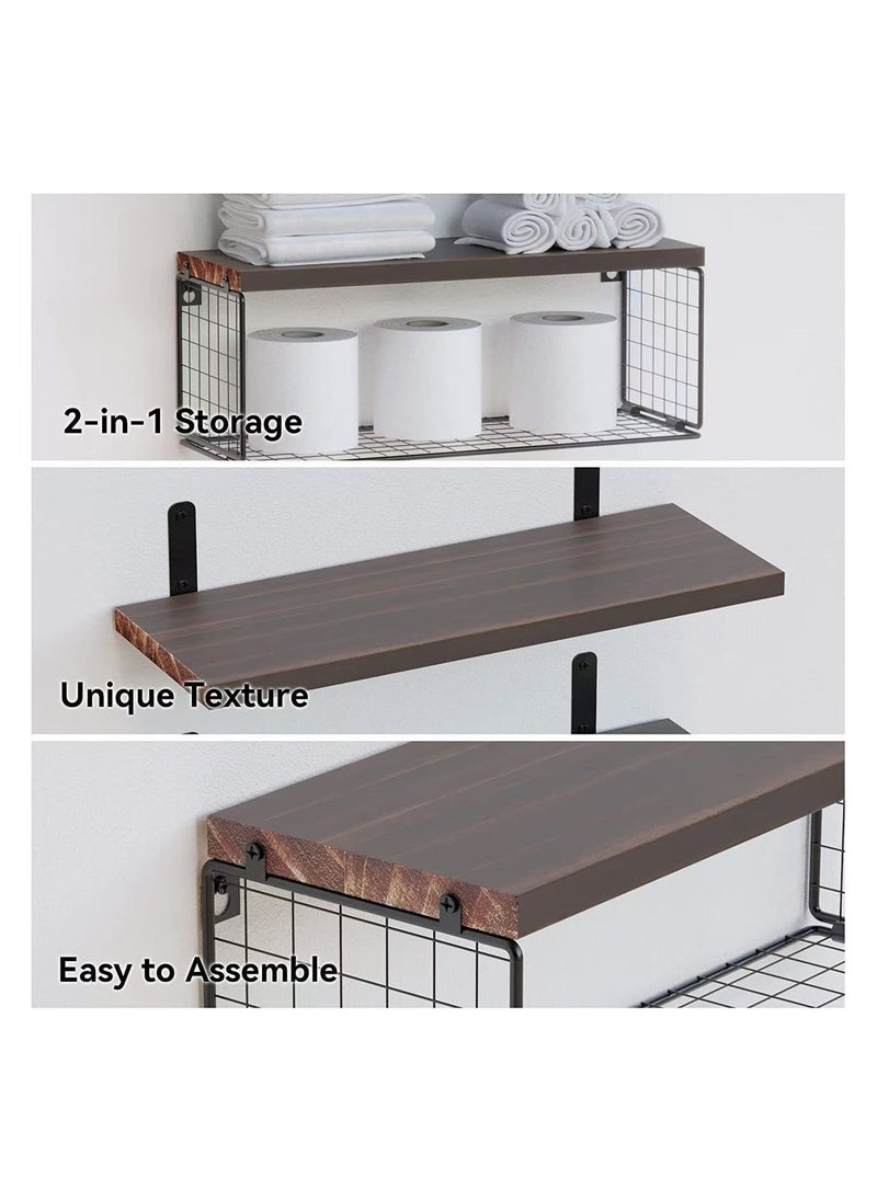 3+1 Tier Bathroom Floating Shelves Over Toilet, 15.8in Farmhouse Rustic Wood Shelves, Wall Decor for Bathroom, Living Room,Bedroom and Kitchen (Walnut Brown)