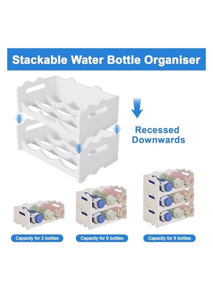 Water Bottle Organizer 3 Tier Stackable Bottle Holder, Standing Fridge Wine Bottle Storage Rack Plastic Can Drinks Display Shelf Thermos Organizer for Cabinet Kitchen Hallway Office Pantry with 9 Slot