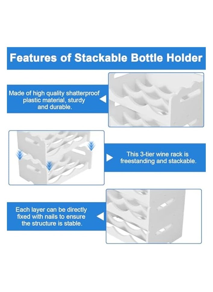 Water Bottle Organizer 3 Tier Stackable Bottle Holder, Standing Fridge Wine Bottle Storage Rack Plastic Can Drinks Display Shelf Thermos Organizer for Cabinet Kitchen Hallway Office Pantry with 9 Slot