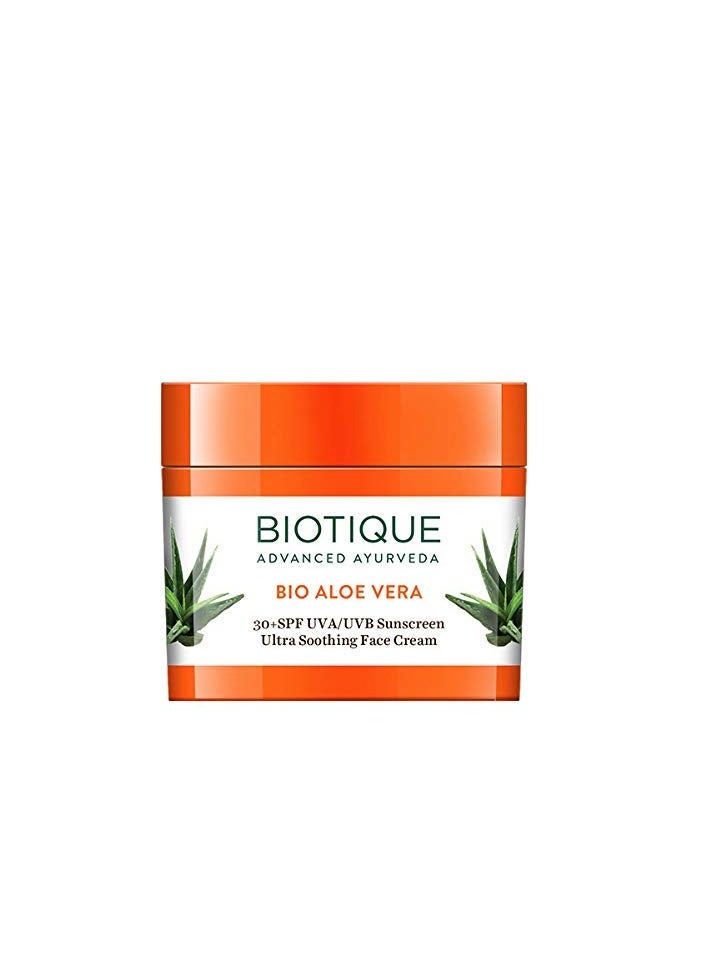 Biotique Sun Shield Aloe Vera Spf 30+ Uvb Sunscreen For All Skin Types Ultra Protectective Face Cream, 50G & Wheat Germ Anti- Ageing Night Cream Reduces Fine Lines Lightens Dark Spots, 50G, 2 count