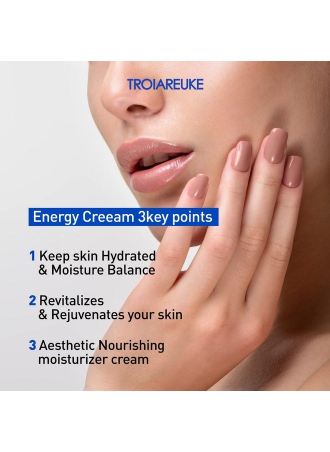 TROIAREUKE Energy Cream, Deep Nourishing Moisturizer for Face, Moisturizing Facial Night Cream with Bifida, Galactomyces, and Peptides For Dry, Dehydrated, and Combination Skin, Korean Skin Care