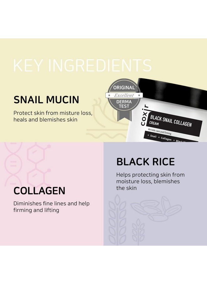 Black Snail Collagen Cream L Snail Mucin, Collagen, Black Rice, Peptide L Moisturizing, Firming, Skin Barrier L Korean Skin Care, Moisturizer [50Ml/1.69 Fl.Oz]