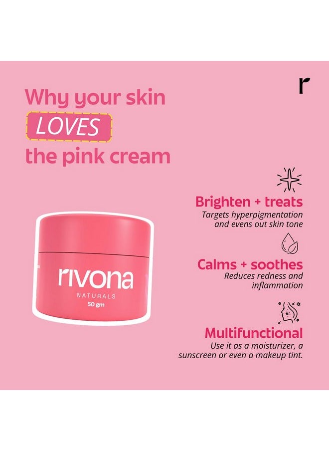 Bright Pink Face Cream | Long-Lasting Hydration, Anti-Aging & Dark Spot Corrector| Light Make Up Look | Vegan | Niacinamide & Mulberry Extracts| Dermatologically Tested,50 Gm