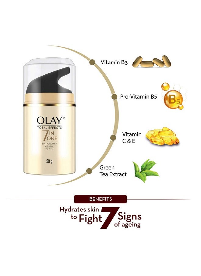 Olay Total Effects Day Cream Gentle with SPF 15| Fights 7 Signs of Ageing | With Niacinamide and Green Tea Extracts | Sensitive Skin | 50g