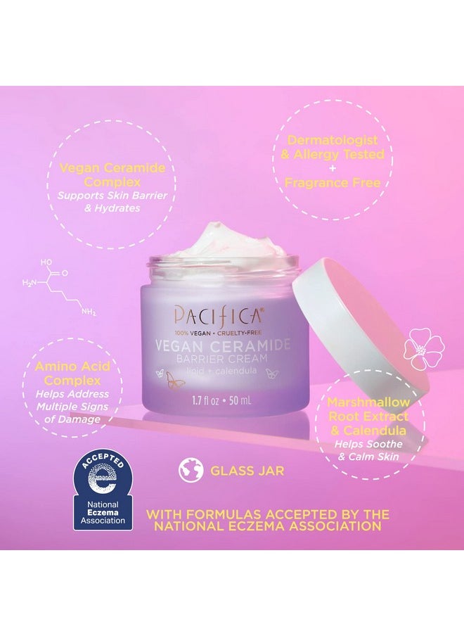 Pacifica Beauty Vegan Ceramide Barrier Cream, Skincare, Niacinamide, Shea Butter, Hydrating, Daily Face Moisturizer, Fragrance Free, Sensitive Skin, For All Skin Types, Vegan, 1.7 fl oz (1 Count)