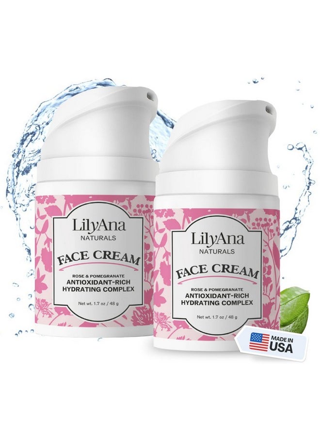 LilyAna Naturals Face and Neck Moisturizer for Women and Men - Moisturizer Face and Neck Cream for Dry Skin and Dark Spot Brightening - Rose and Pomegranate Extracts - 1.7oz (Pack of 2)