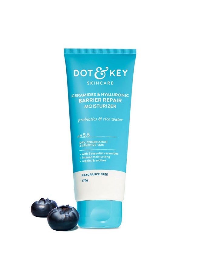 Dot & Key Ceramides Moisturizer with Hyaluronic for Intense Moisturizing and Skin Strengthening | With Probiotic & Rice Water I Barrier Repair Cream | For Dry Skin, Normal Skin & Sensitive Skin | 175g